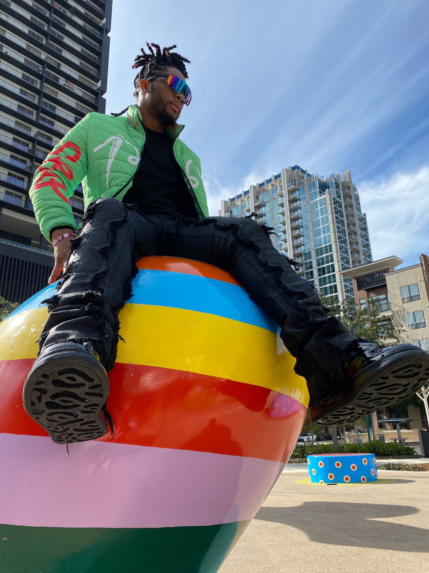 “Stop Caring” Puffer Jacket (Lime Green)