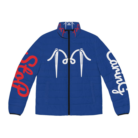 “Stop Caring” Puffer Jacket (Blue)